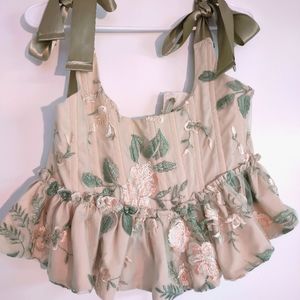 Handmade Flower Embroidered Bridgerton Ribbon Tie Corset